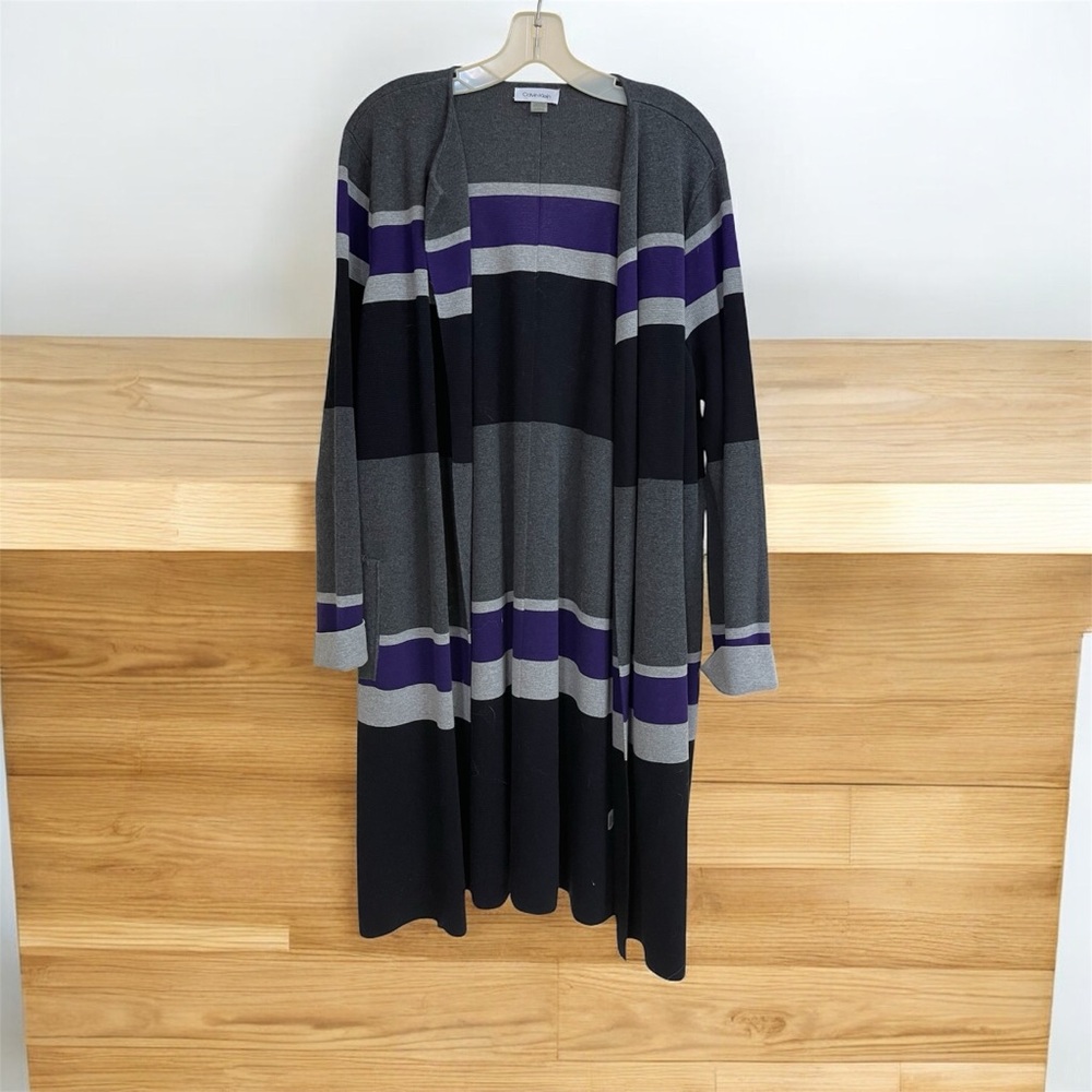 Calvin Klein Black and Purple Striped Cardigan
